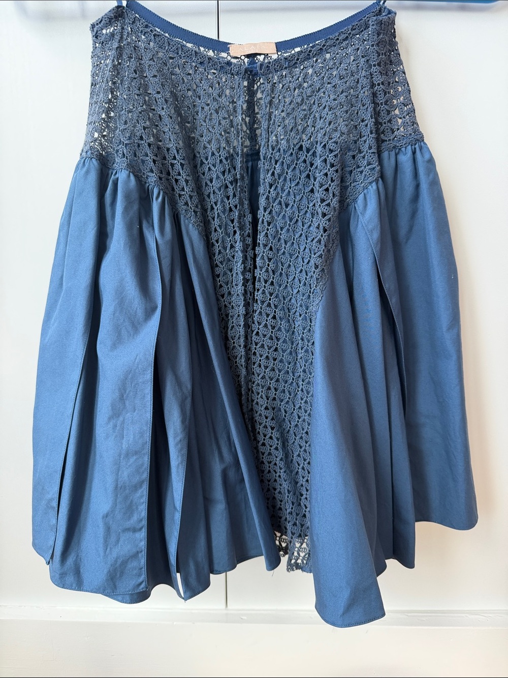 Alaia Navy Crochet-Panel Circle Skirt
